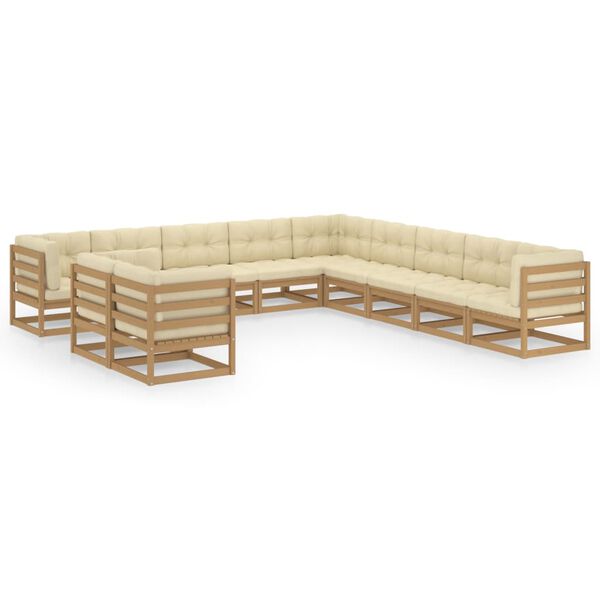 vidaXL 11-tlg. Garten-Lounge-Set mit Kissen Honigbraun Massivholz