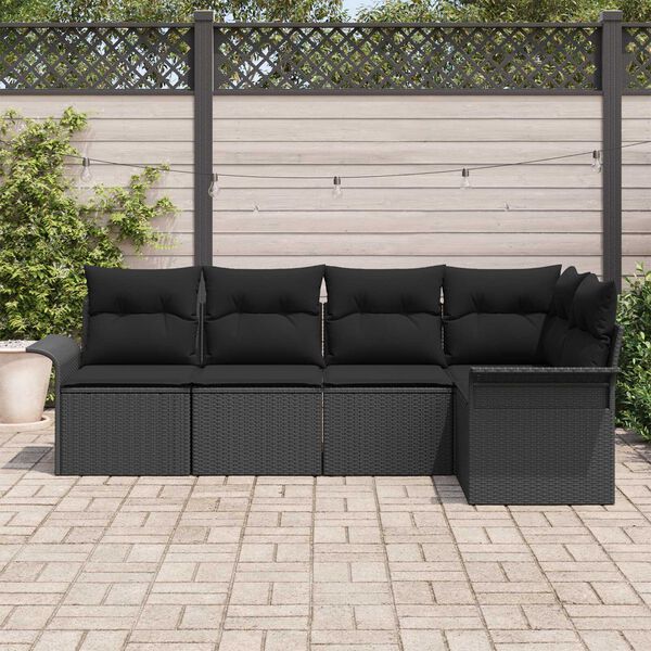 vidaXL Gartensofa-set mit Kissen 5 pcs Schwarz Poly-Rattan