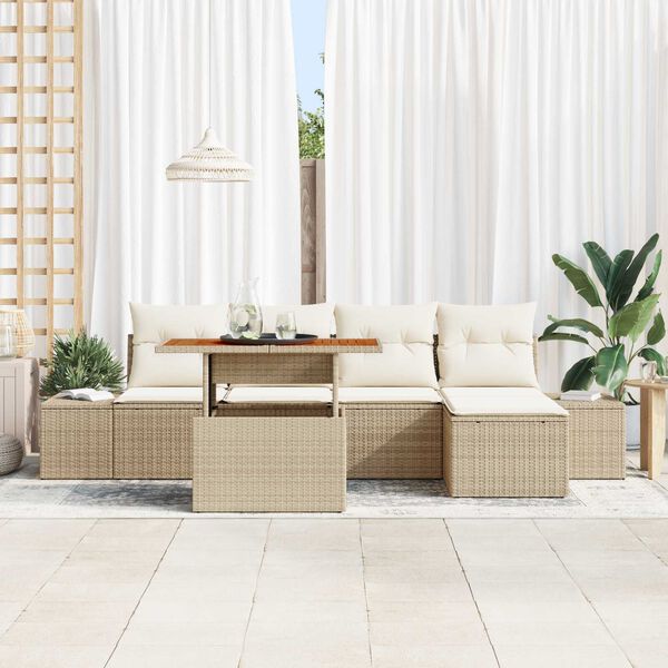 vidaXL Garten-Sofa-Set mit Speicher 6 pcs Beige Poly Rattan