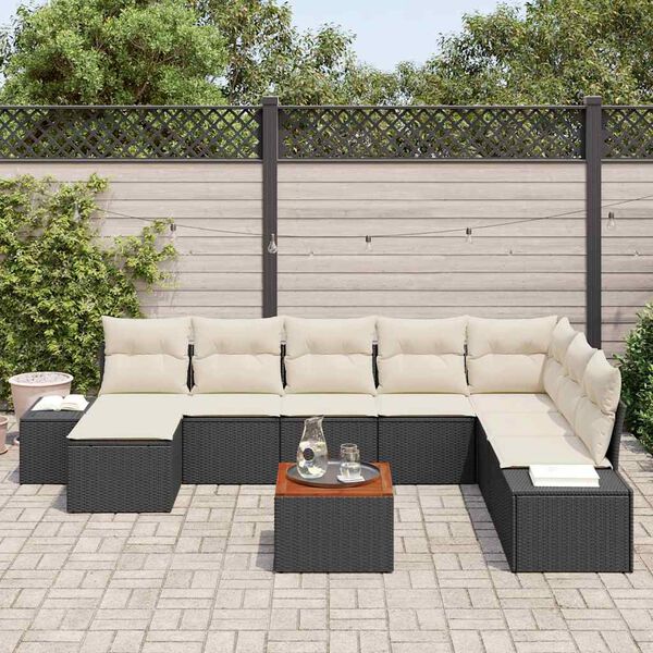 vidaXL Gartensofa-set mit Kissen 9 pcs Schwarz Poly-Rattan