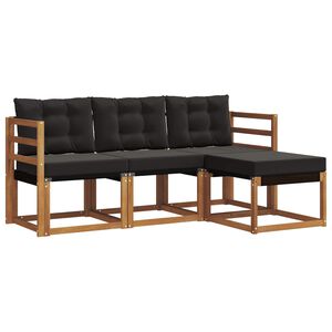 vidaXL Outdoor-Sofagarnitur mit Kissen 4 pcs Nat&uuml;rlich und Schwarz