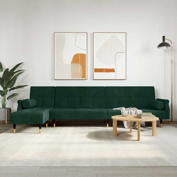 vidaXL Schlafsofa in L-Form Dunkelgr&uuml;n 271x140x70 cm Samt
