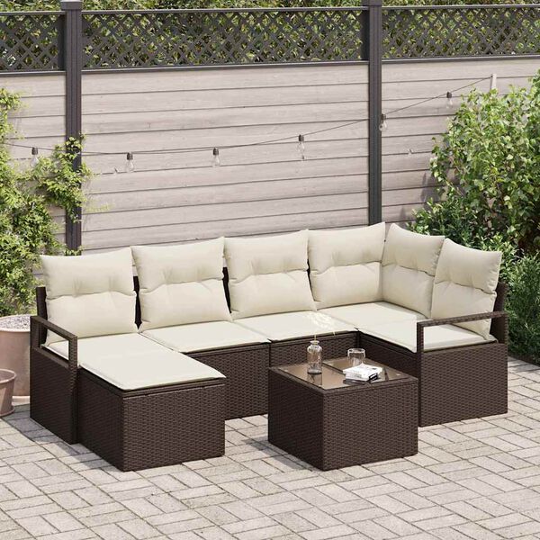 vidaXL Sofa Set 7 pcs Braun Poly-Rattan