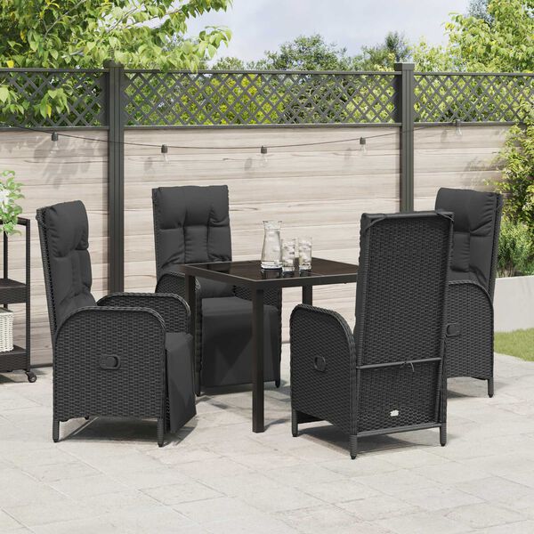 vidaXL Garten Essgruppe mit Kissen 5 pcs Schwarz Poly-Rattan