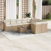 vidaXL 10-tlg. Garten-Sofagarnitur mit Kissen Beige Poly Rattan