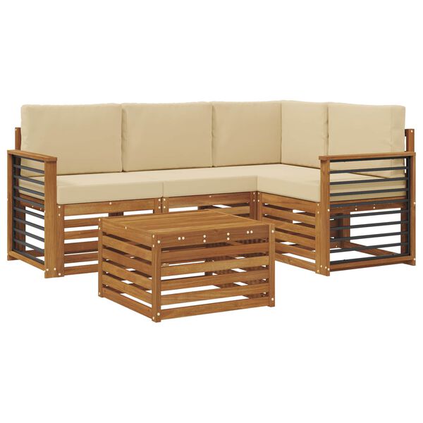 vidaXL Outdoor-Sofagarnitur 5 pcs Natur und Beige Massivholz Akazie