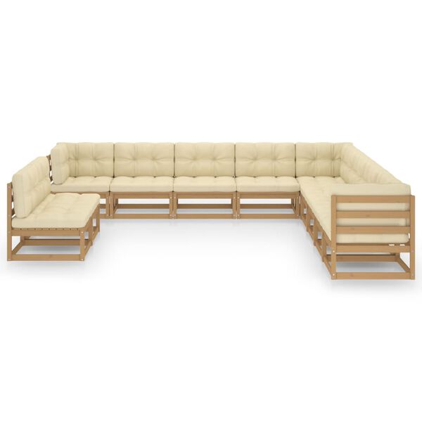 vidaXL 11-tlg. Garten-Lounge-Set mit Kissen Honigbraun Massivholz