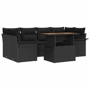 vidaXL Garten-Sofa-Set mit Kissen 7 pcs Schwarz