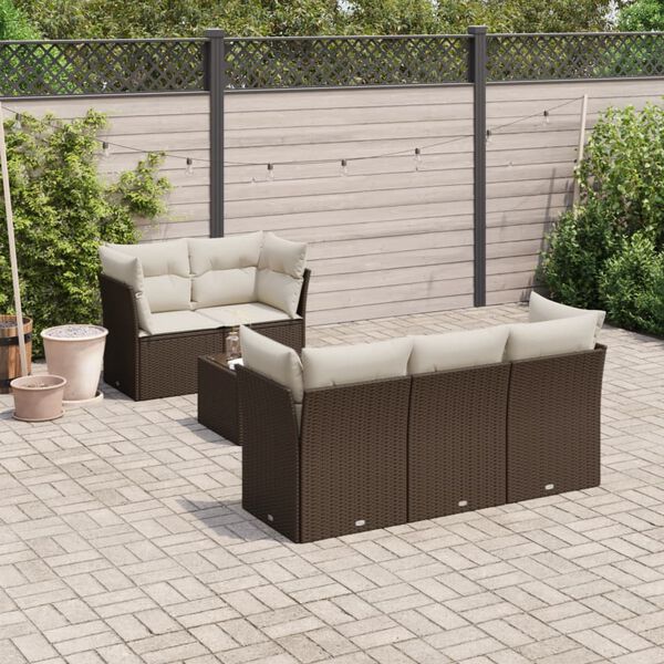 vidaXL 6-tlg. Garten-Sofagarnitur mit Kissen Braun Poly Rattan