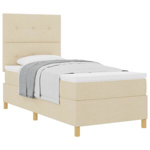 vidaXL Boxspringbett mit Matratze mit Kopfteil Creme 90 x 190 cm Stoff