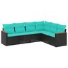 vidaXL 6-teiliges Gartensofa-Set mit Kissen, schwarzes Polyrattan