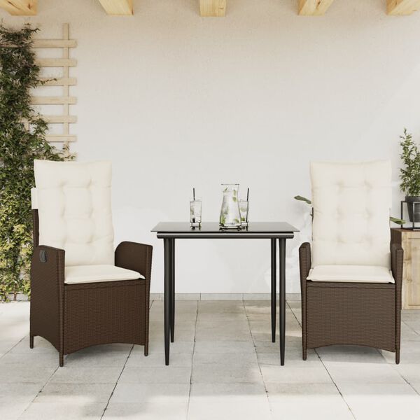 vidaXL 7-tlg. Garten-Essgruppe mit Kissen Braun Poly Rattan