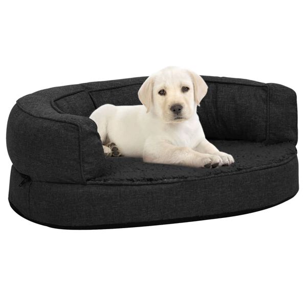 vidaXL Hundematratze Ergonomisch 60x42 cm Leinenoptik Fleece Schwarz