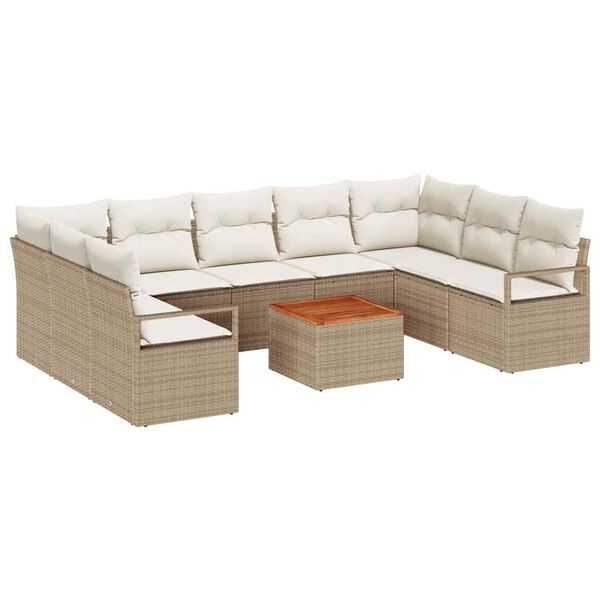 vidaXL Garten-Sofa-Set mit Kissen 10 pcs Beige Poly Rattan