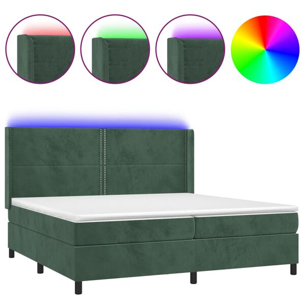 vidaXL Boxspringbett mit Matratze & LED Dunkelgr&uuml;n 200x200 cm Samt