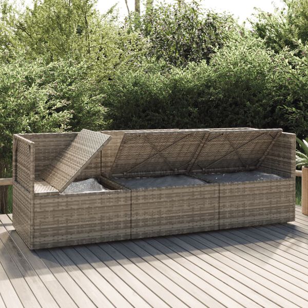 vidaXL 3-tlg. Garten-Lounge-Set mit Kissen Grau Poly Rattan