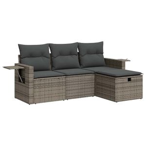 vidaXL 4-tlg. Garten-Sofagarnitur mit Kissen Grau Poly Rattan