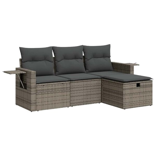 vidaXL 4-tlg. Garten-Sofagarnitur mit Kissen Grau Poly Rattan