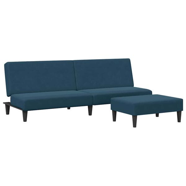 vidaXL Schlafsofa 2-Sitzer mit Fu&szlig;hocker Blau Samt