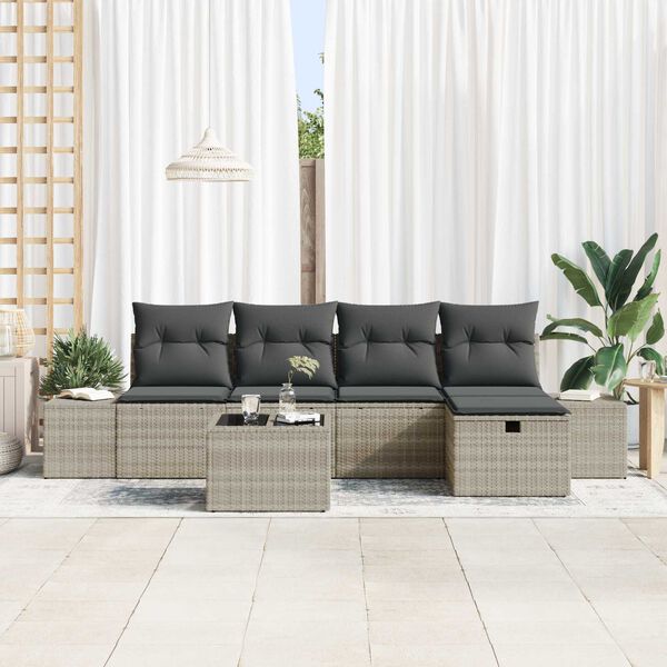 vidaXL Gartensofa-set mit Kissen 6 pcs Hellgrau Poly-Rattan