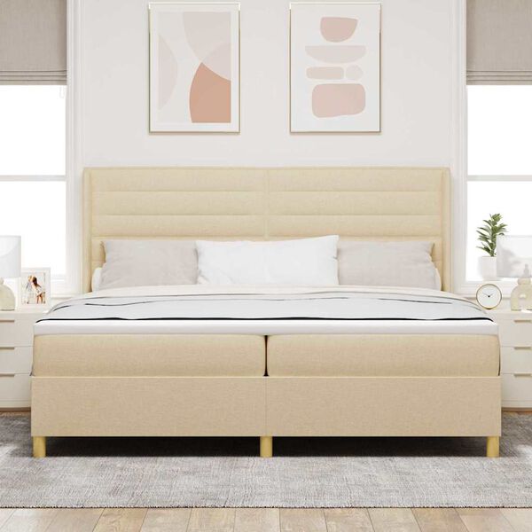 vidaXL Boxspringbett mit Matratze Creme 200 x 200 cm Stoff