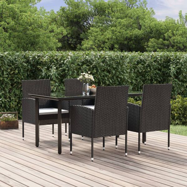 vidaXL 5-tlg. Garten-Essgruppe mit Kissen Schwarz Poly Rattan