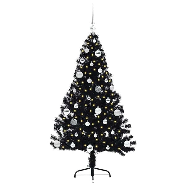 vidaXL K&uuml;nstlicher vorbeleuchteter Weihnachtsbaum Schwarz 150 cm PVC