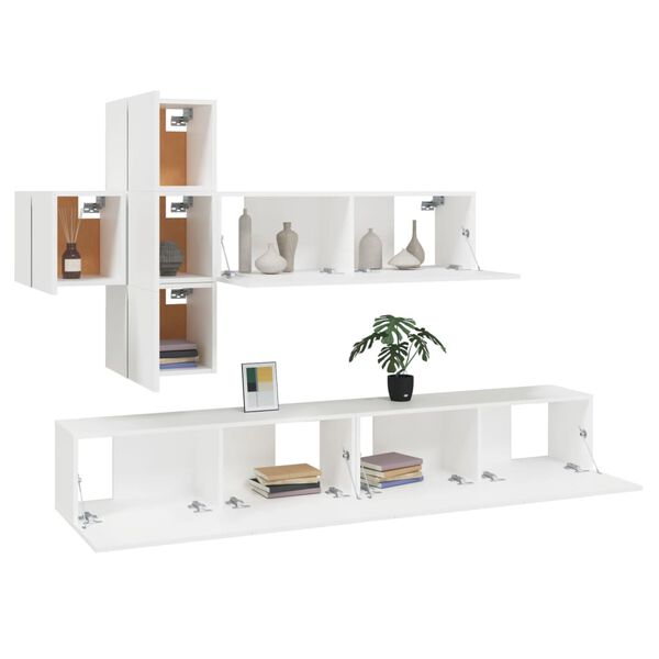 vidaXL 7-tlg. TV-Schrank-Set Weiß Holzwerkstoff