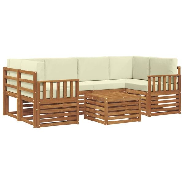 vidaXL Outdoor-Sofagarnitur 7 pcs Natur und Creme Massivholz Akazie