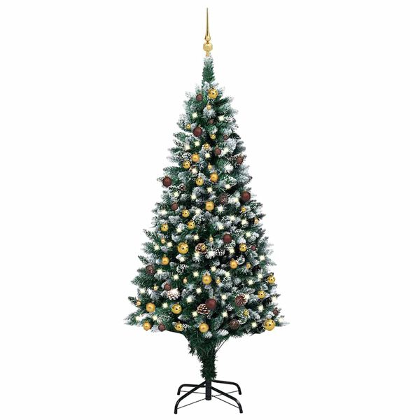 vidaXL Künstlicher Weihnachtsbaum mit Beleuchtung Kugeln Zapfen 210 cm