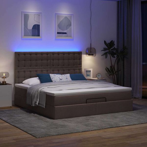 vidaXL Ottoman-Bett mit Matratze & LEDs Dunkelbraun 180x200 cm Stoff