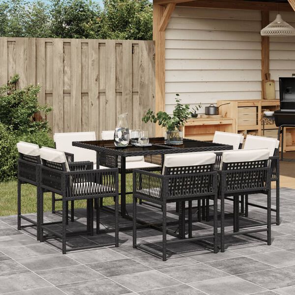 vidaXL 9-tlg. Garten-Essgruppe mit Kissen Beige Poly Rattan