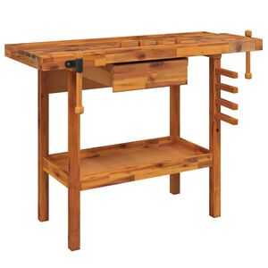 vidaXL Werkbank mit Schublade und Schraubst&ouml;cken 124 x 52 x 83 cm Massivholz Akazie