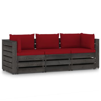 vidaXL 3-Sitzer-Gartensofa mit Kissen Grau Imprägniertes Holz