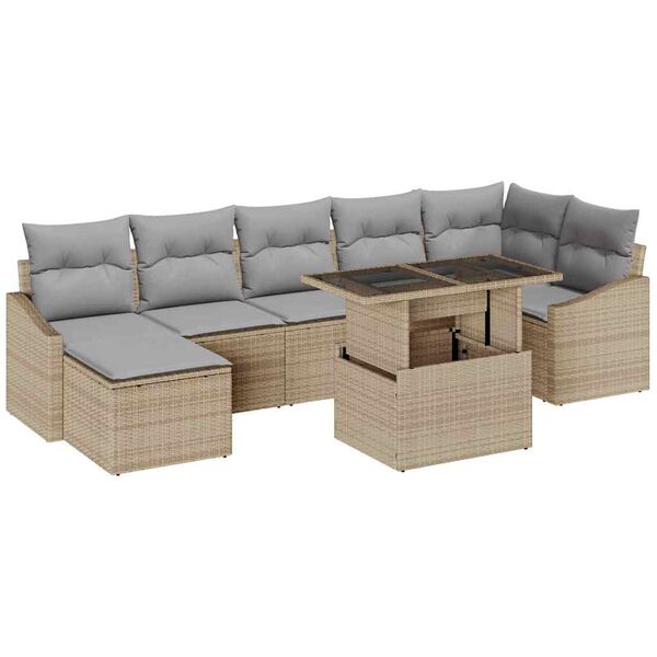 vidaXL Gartensofa-set mit Kissen 8 pcs Beige und Hellgrau Poly-Rattan