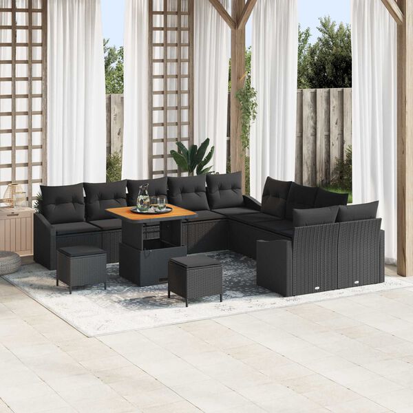 vidaXL Garten-Sofa-Set mit Kissen mit Speicher 13 pcs Schwarz