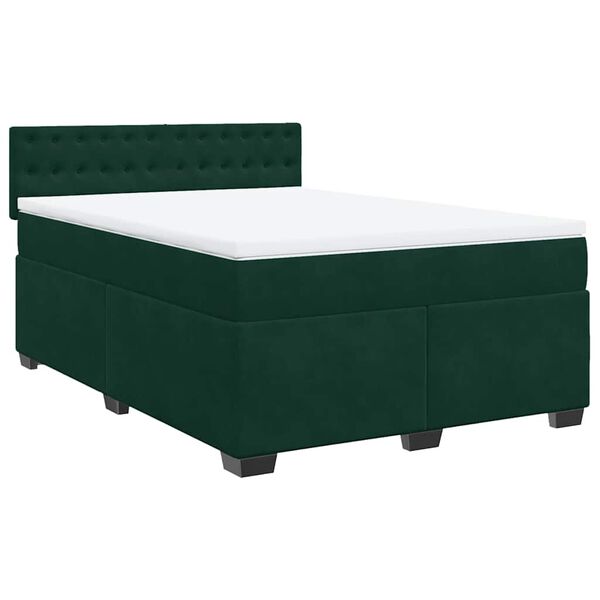 vidaXL Boxspringbett mit Matratze Dunkelgr&uuml;n 140x200 cm Samt