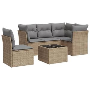 vidaXL 6-tlg. Garten-Sofagarnitur mit Kissen Beige Poly Rattan