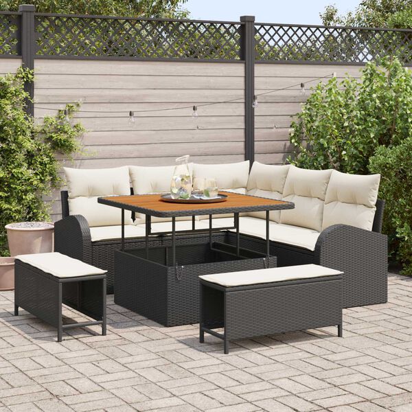 vidaXL Gartensofa-set mit Kissen 8 pcs Schwarz Poly-Rattan