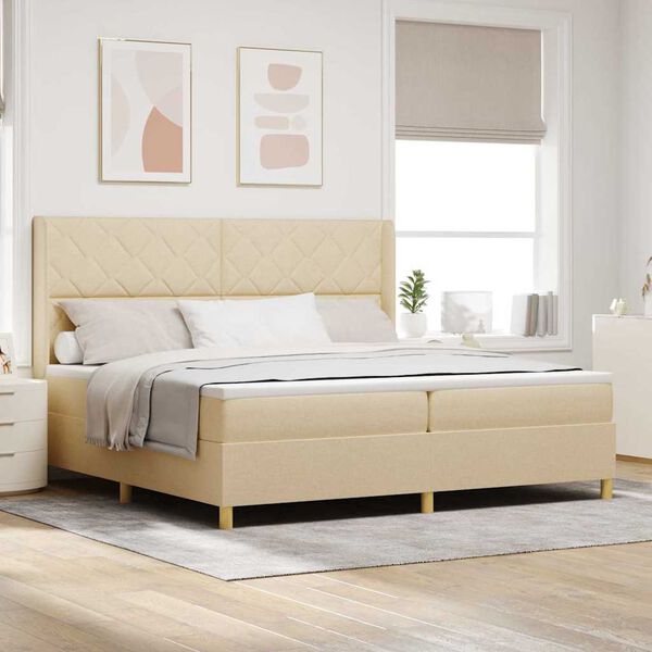 vidaXL Boxspringbett mit Matratze Creme 200 x 200 cm Stoff
