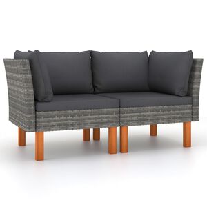vidaXL Ecksofas 2 Stk. Poly Rattan und Eukalyptus Massivholz