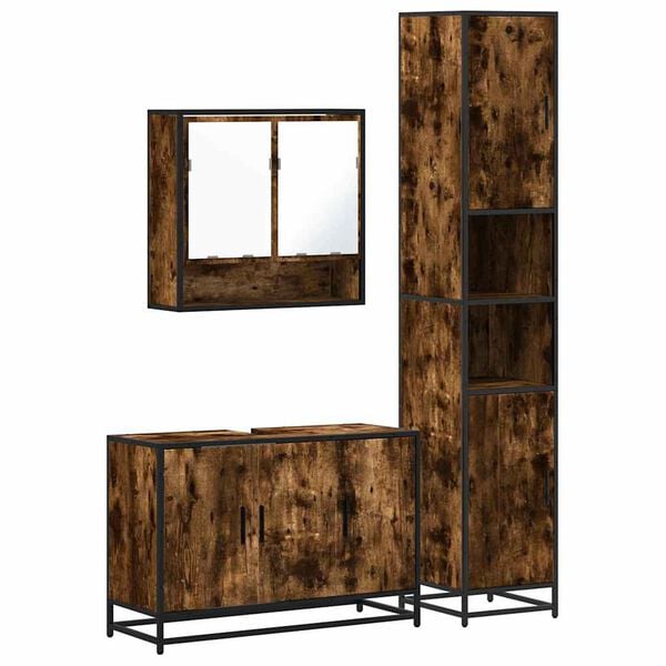 vidaXL 3-tlg. Badm&ouml;bel-Set R&auml;uchereiche Holzwerkstoff