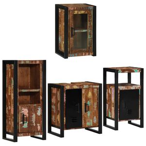 vidaXL Badezimmerm&ouml;bel-Set mit Regal 4 pcs Mehrfarbig Massives Altholz