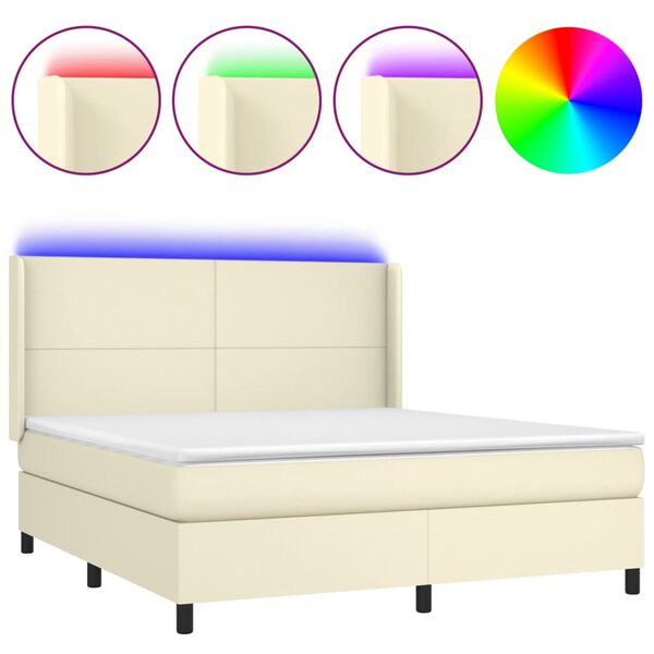 vidaXL Boxspringbett mit Matratze & LED Creme 180x200 cm Kunstleder