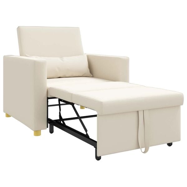 vidaXL Ausziehbare Schlafcouch Einzel Cremewei&szlig; 90 x 165 x 87 cm Stoff