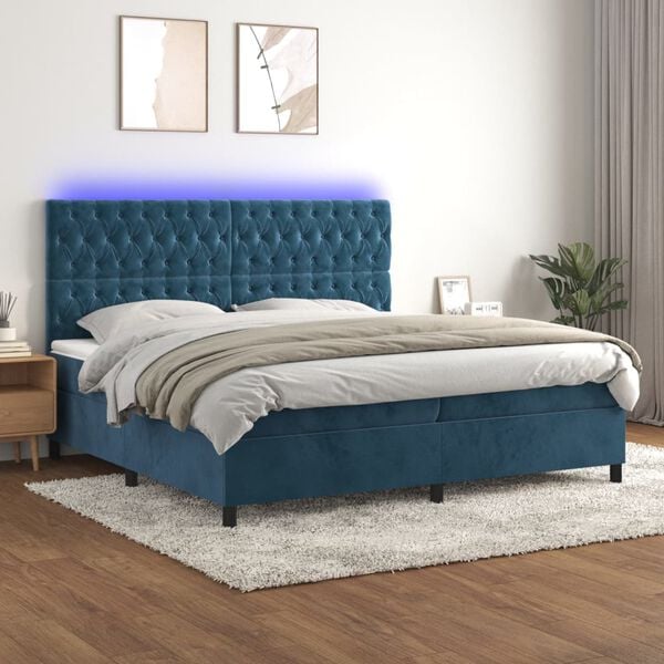 vidaXL Boxspringbett mit Matratze & LED Dunkelblau 200x200 cm Samt