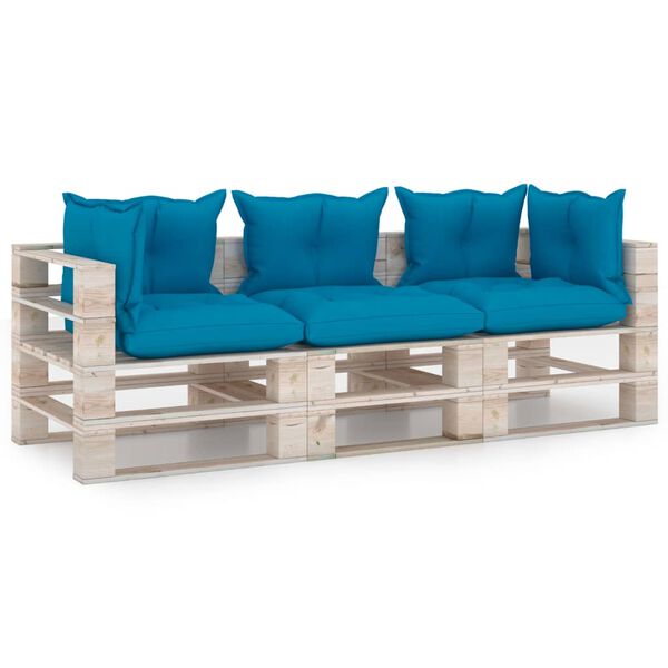 vidaXL Garten-Palettensofa 3-Sitzer mit Kissen Kiefernholz