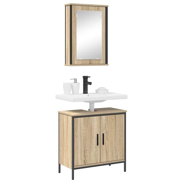 vidaXL Badezimmerm&ouml;bel-Set mit Regal mit T&uuml;r 2 pcs Braun Holzwerkstoff