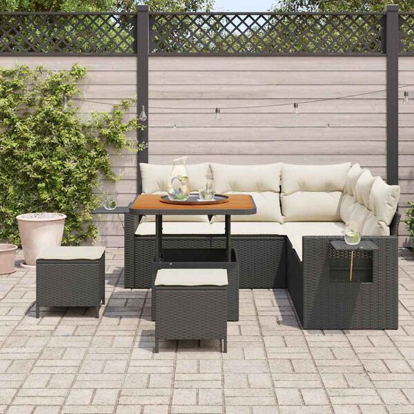 vidaXL Gartensofa-set mit Kissen 9 pcs Schwarz und Creme Poly-Rattan