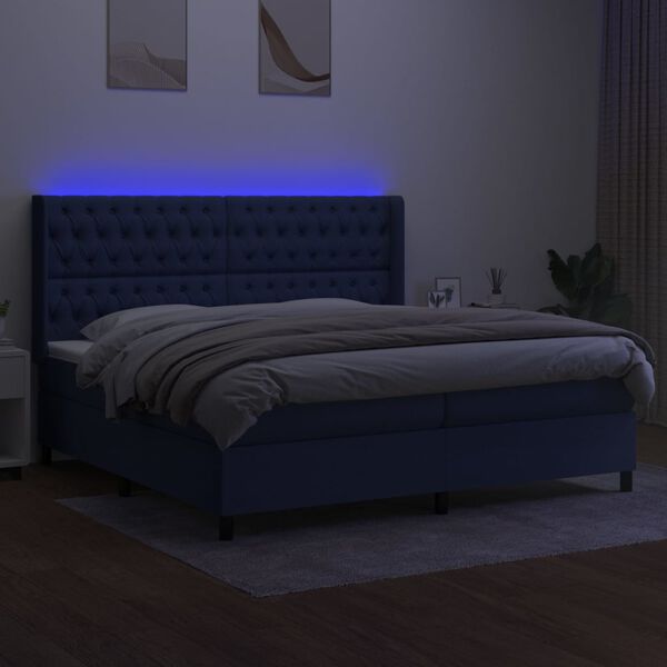 vidaXL Boxspringbett mit Matratze & LED Blau 200x200 cm Stoff